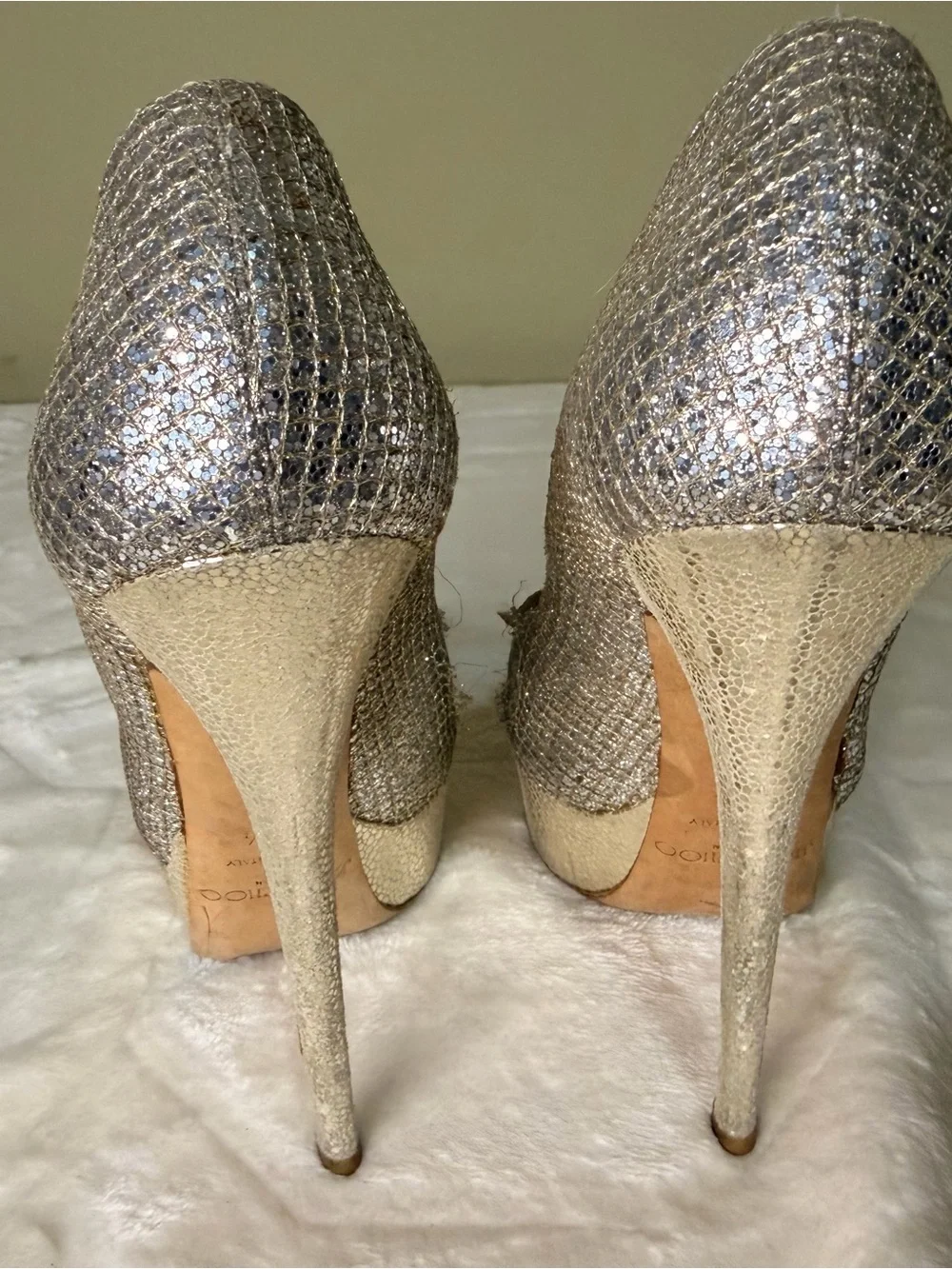 Jimmy Choo Silver Glitter High Heel Pumps